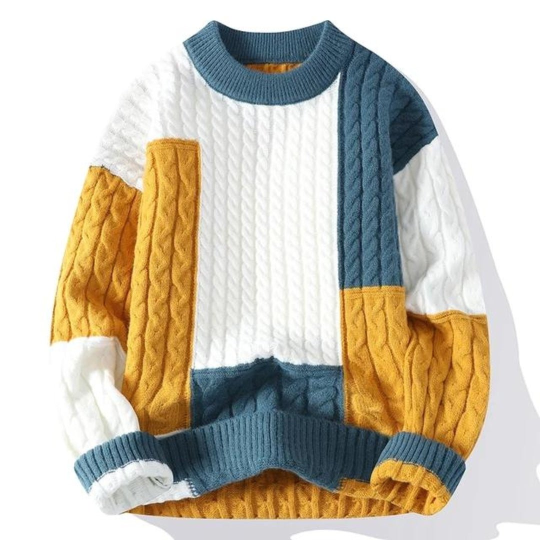 Colorful Crew Neck Wool Sweater for Men