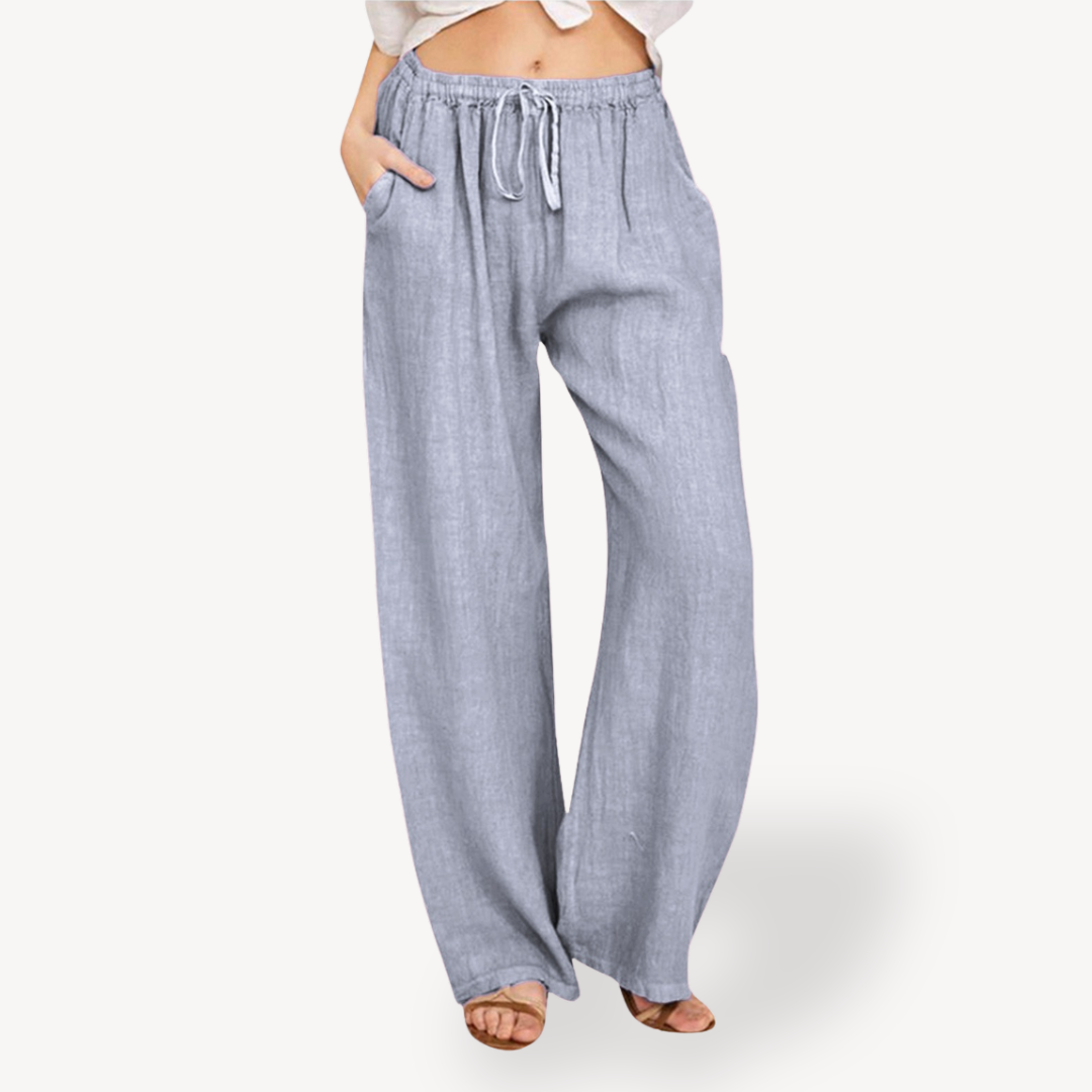 Relaxed Fit Linen Drawstring Trousers for Women