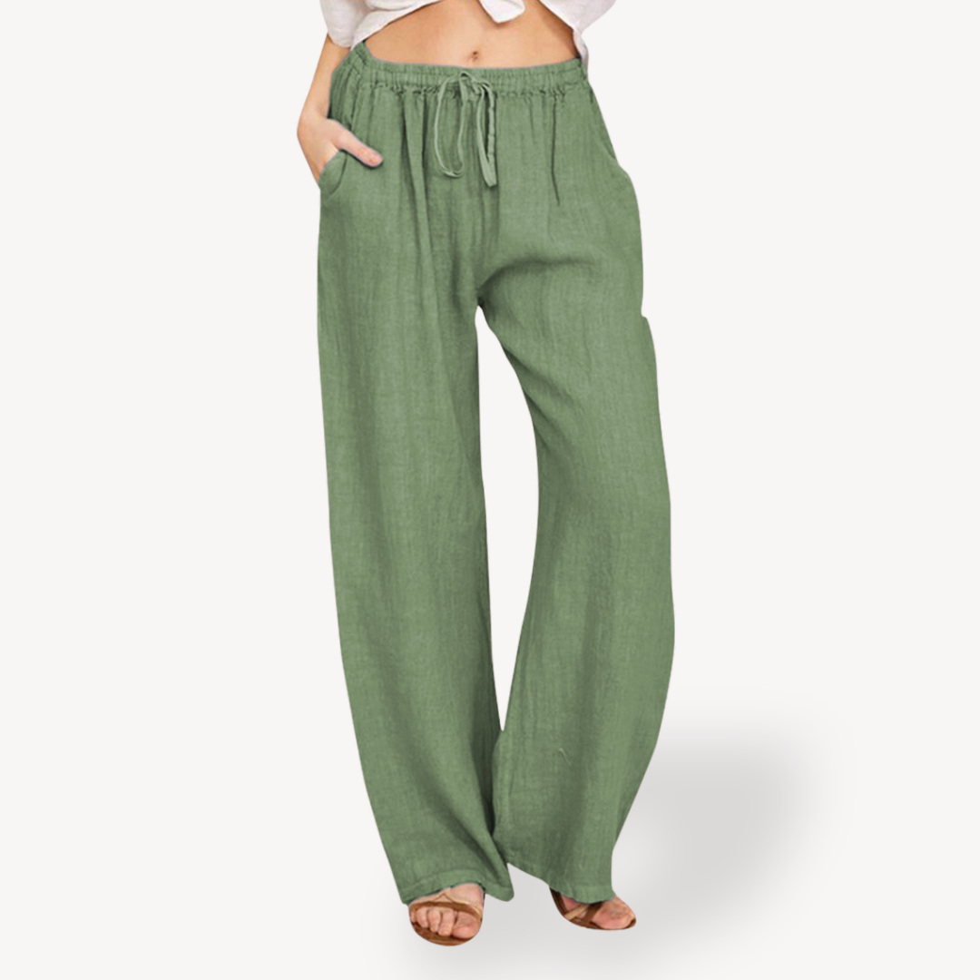 Relaxed Fit Linen Drawstring Trousers for Women