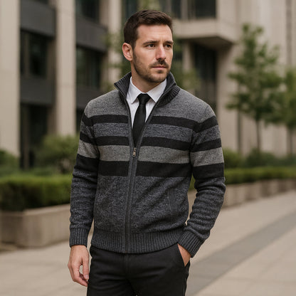 Cozy Mens Striped Zip Up Cardigan Sweater