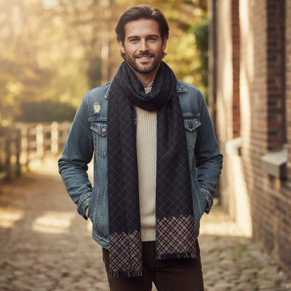 Luxury Black Men's Cashmere Wool Scarf