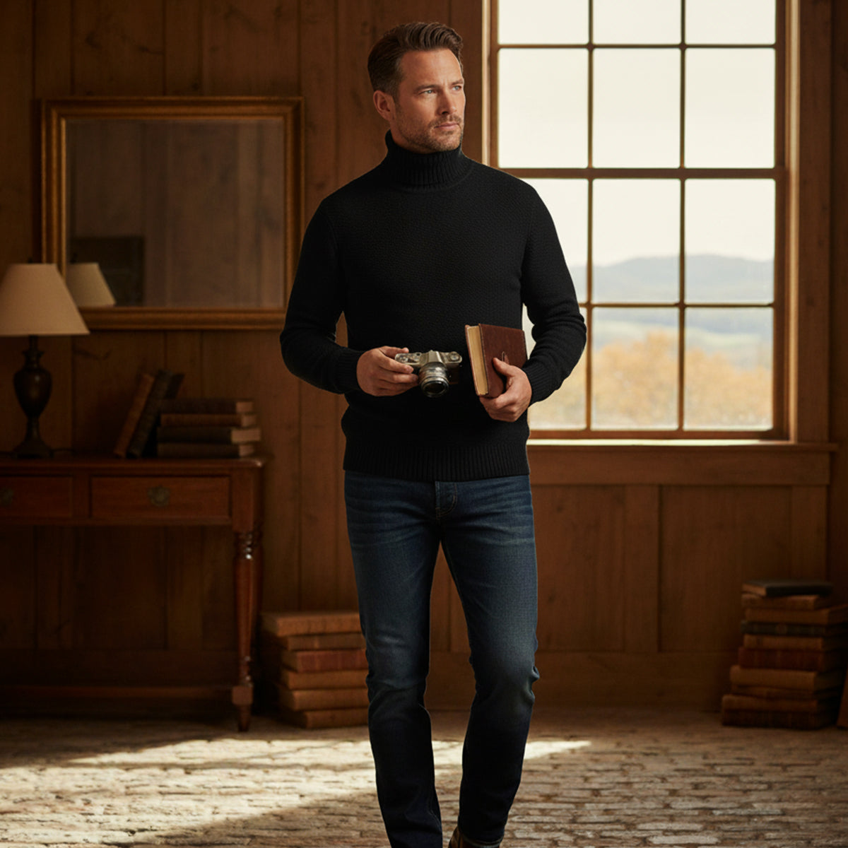 Warm Merino Wool Turtleneck Sweater for Men