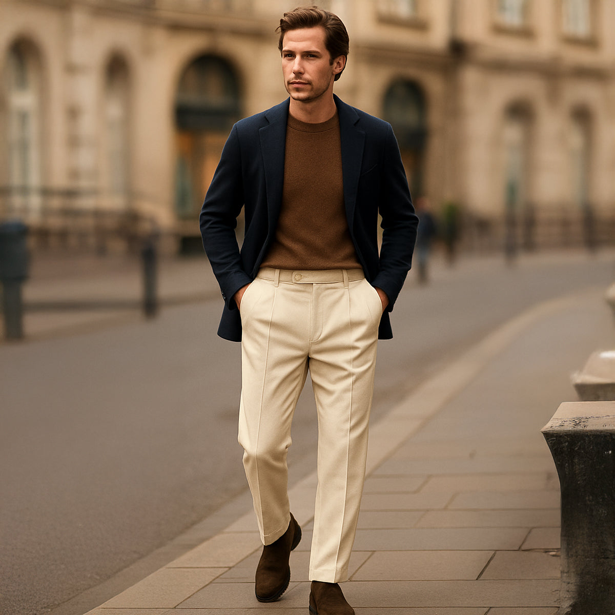 Classic Fit Pleated Mens Trousers