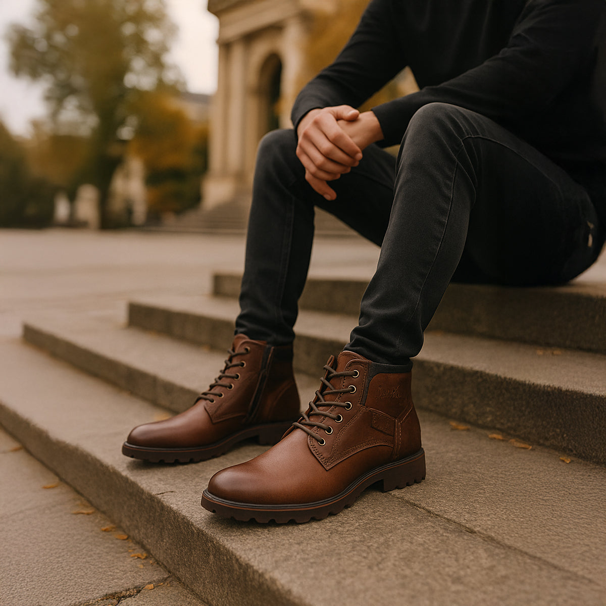 Brown Leather Ankle Boots for Men