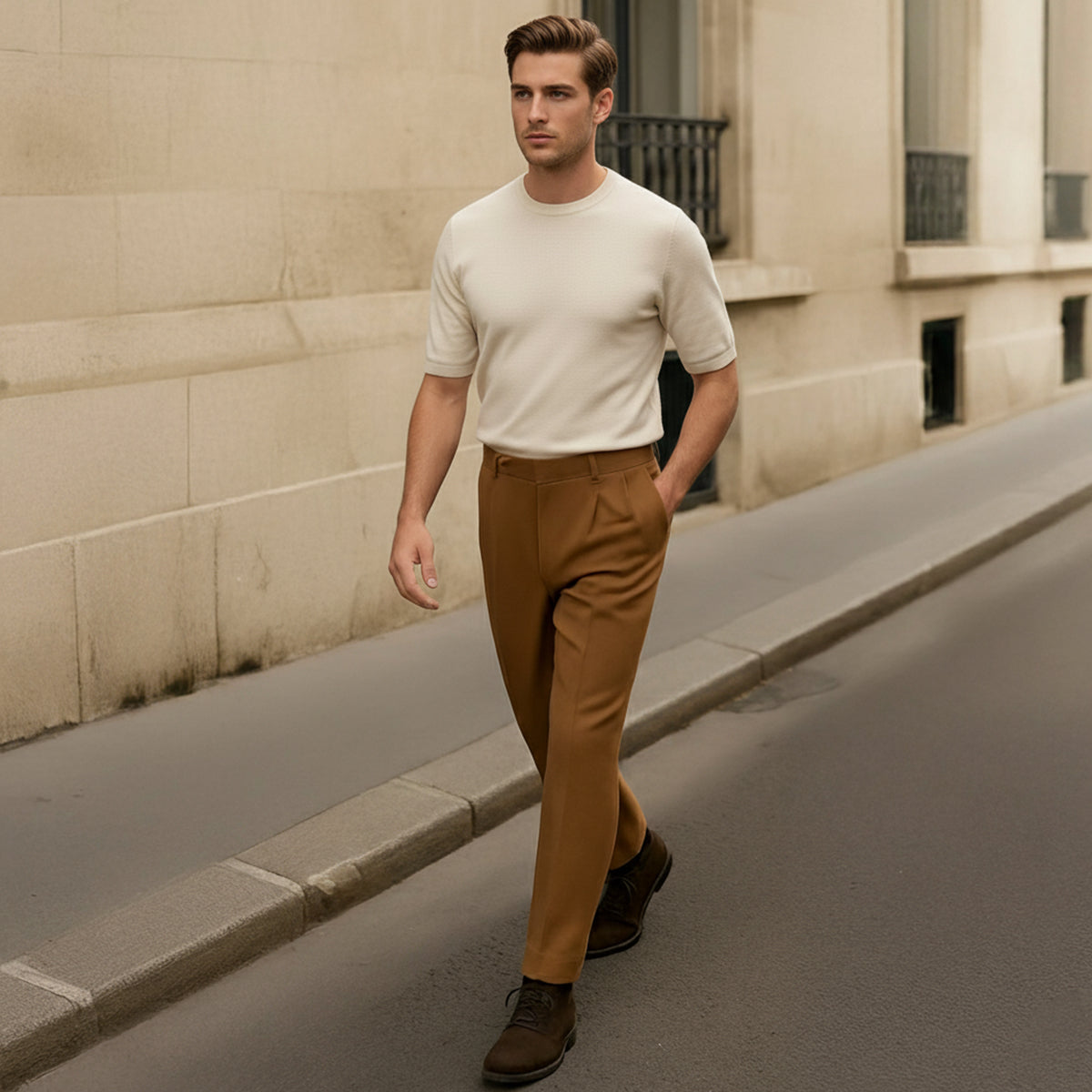 Classic Fit Pleated Mens Trousers