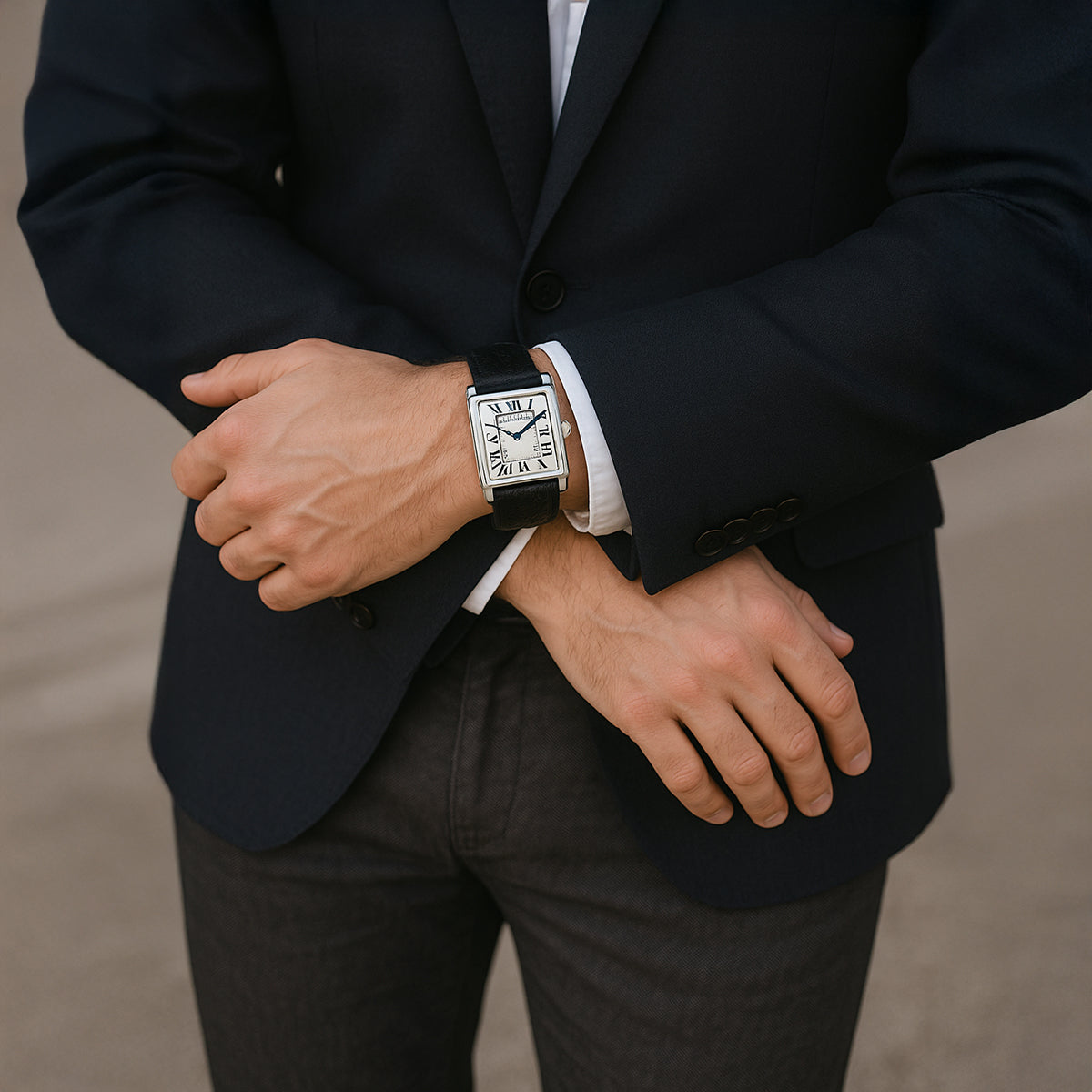 Elegant Men's Quartz Watch - Genuine Leather Band