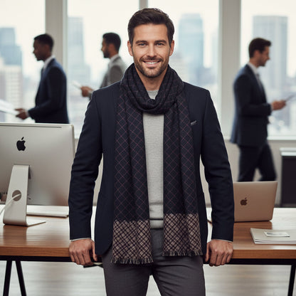 Luxury Black Men's Cashmere Wool Scarf