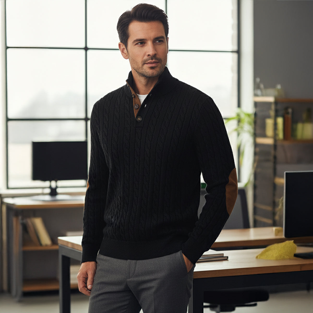 Classic Men's Cable Crew Neck Sweater
