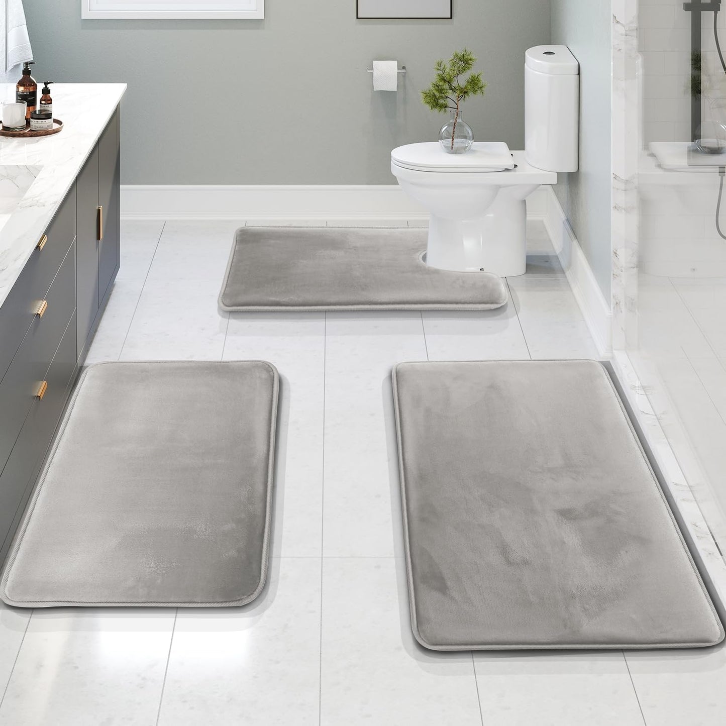 Soft Cushion Bath Mat Set 3-Piece Non Slip