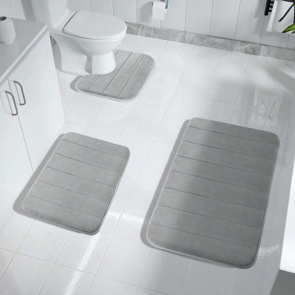 Plush 3-Piece Non-Slip Bath Mats, Memory Foam Cushioning