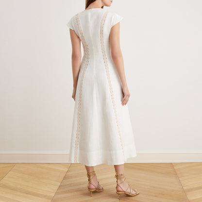 Lillian | Flared Fit V-Neck Linen Summer Dress