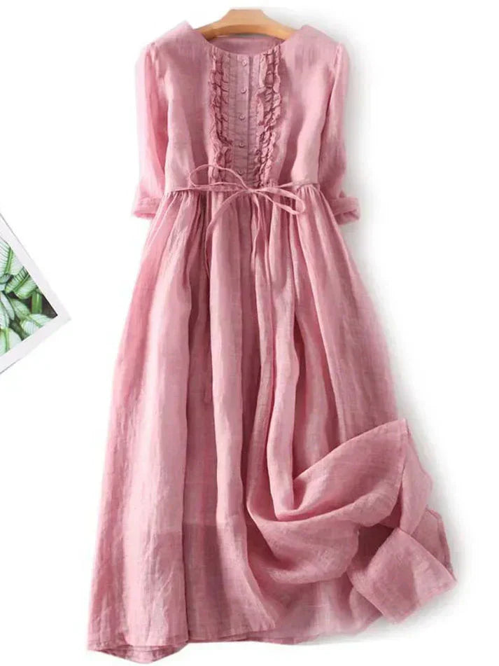 Women's Elegant Casual Midi Dress with Waist Belt - OutfitLondon