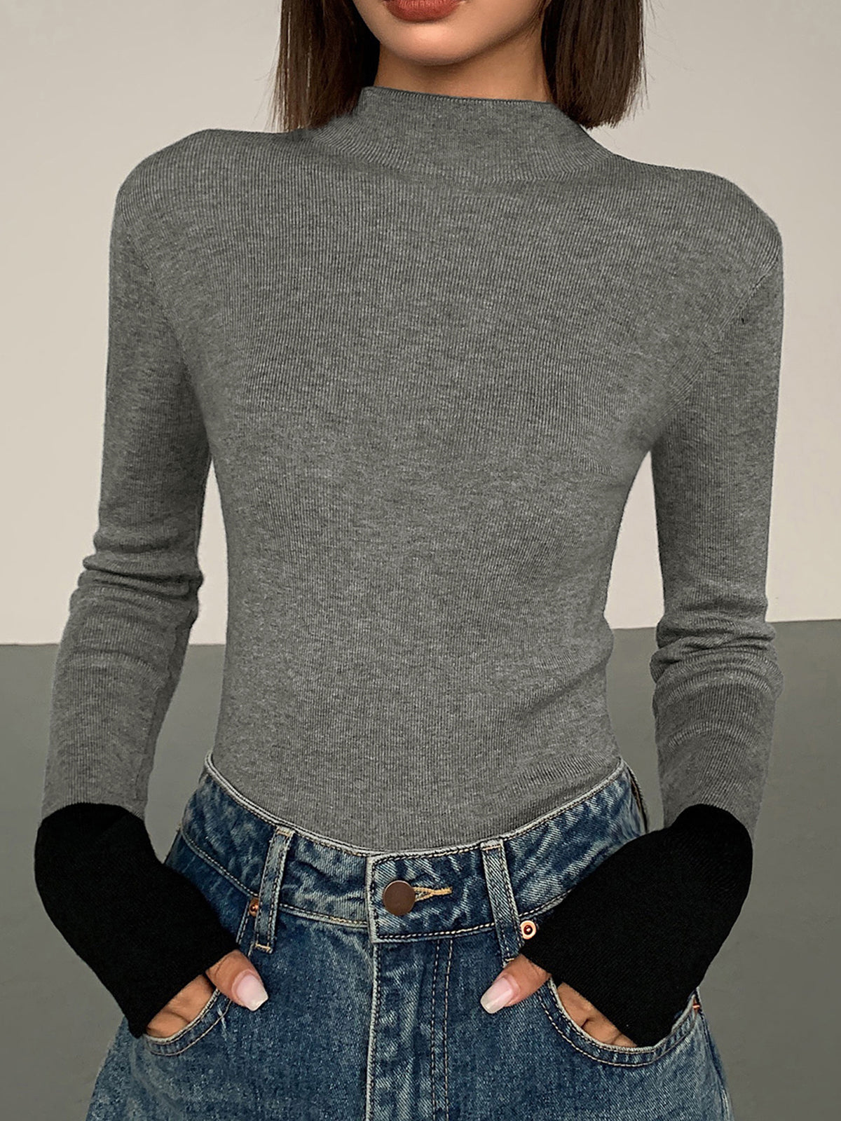 Stylish Contrast Long Sleeve Women's Top