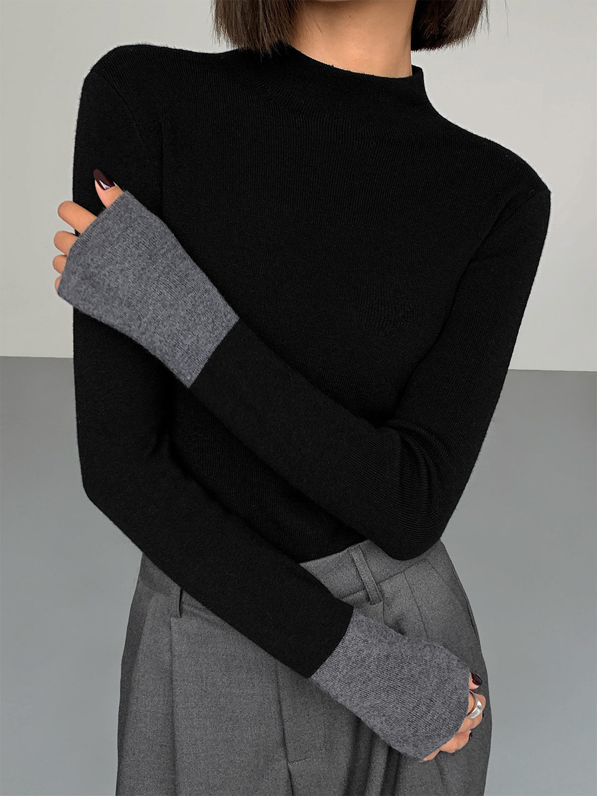 Stylish Contrast Long Sleeve Women's Top - OutfitLondon