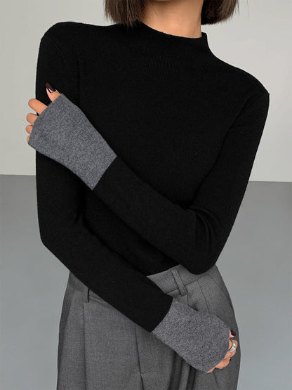 Stylish Contrast Long Sleeve Women's Top - OutfitLondon
