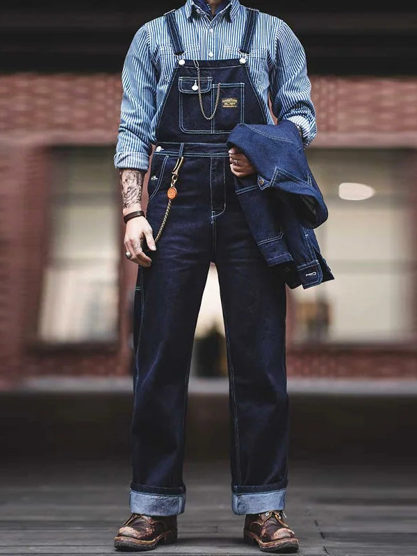 Dark Blue Skinny Fit Jeans Overalls - OutfitLondon