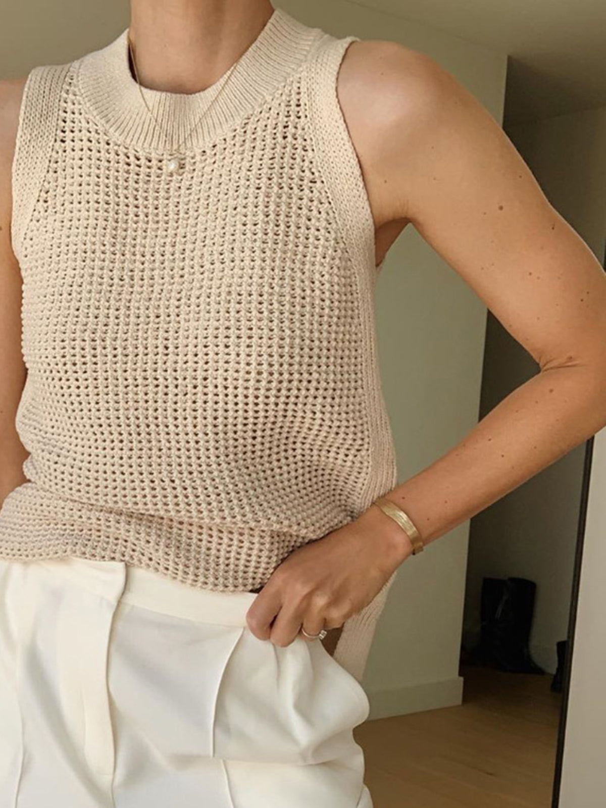 Louisa | Slim Fit Hollow Knit Festival Tank Top