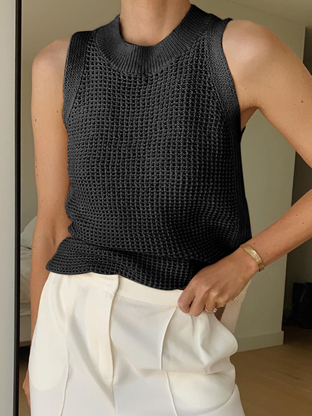 Louisa | Slim Fit Hollow Knit Festival Tank Top