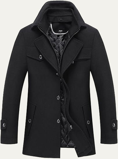 Warm Mens Quilted Wool Navy Coat