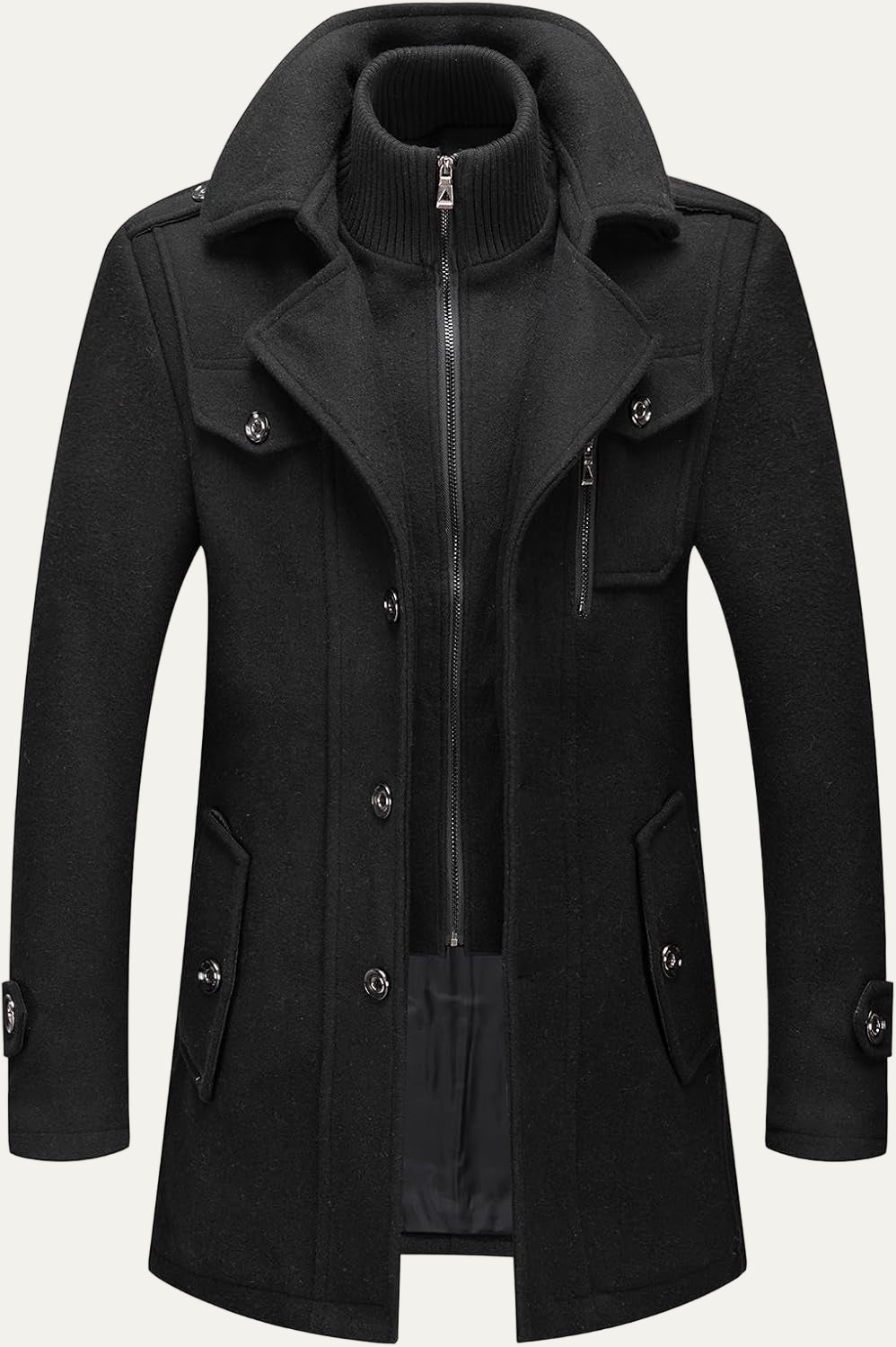 Warm Mens Quilted Wool Navy Coat