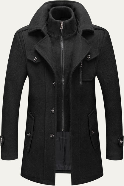 Warm Mens Quilted Wool Navy Coat