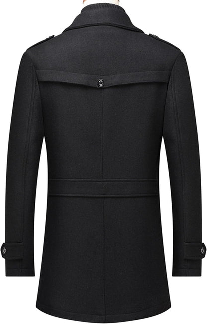 Warm Mens Quilted Wool Navy Coat
