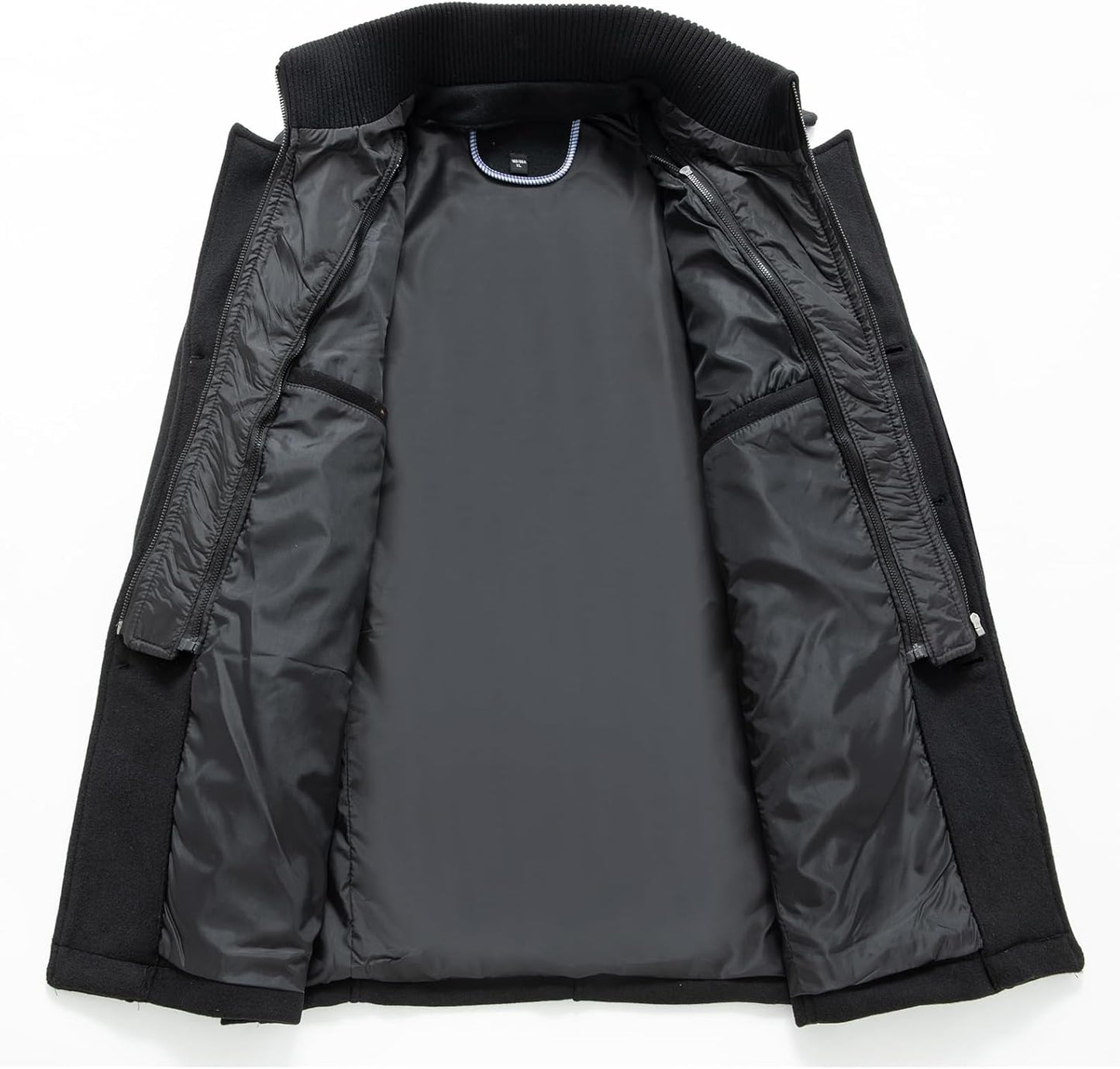 Warm Mens Quilted Wool Navy Coat