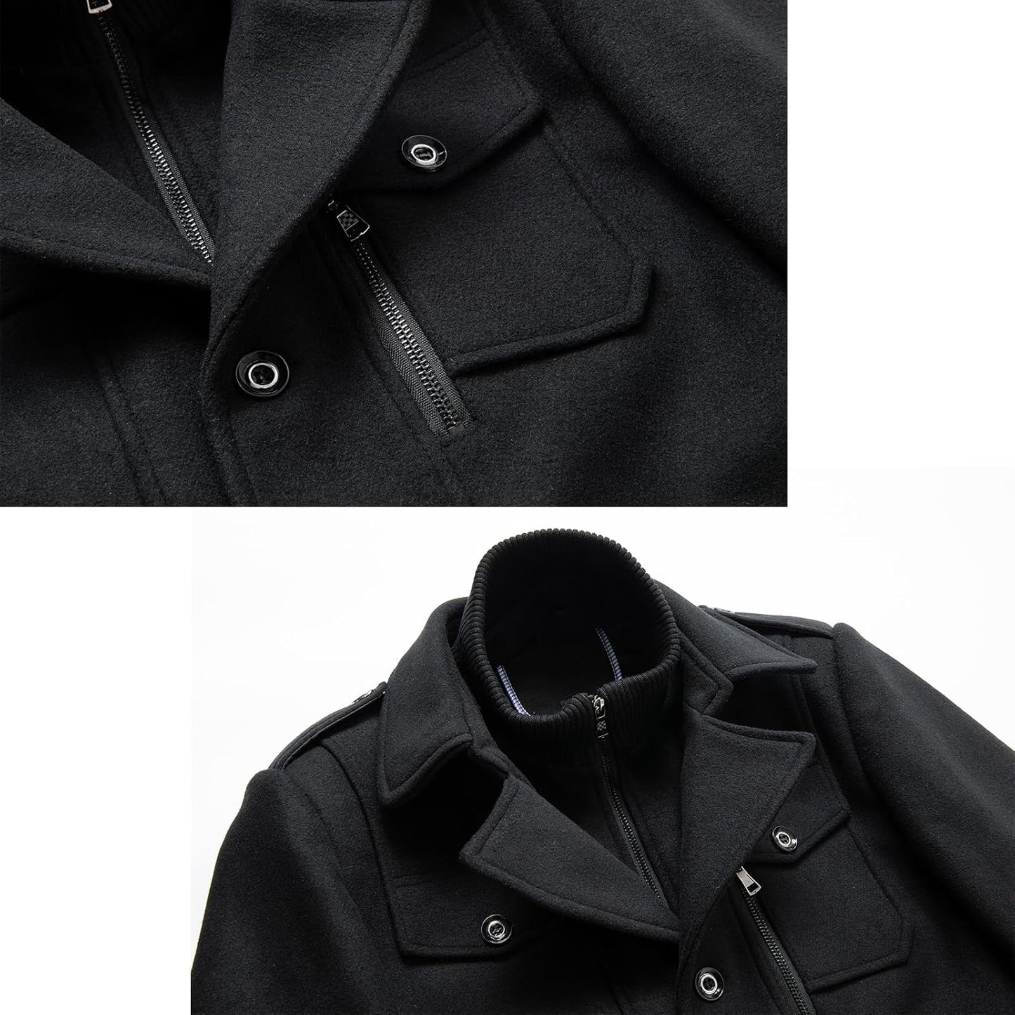Warm Mens Quilted Wool Navy Coat