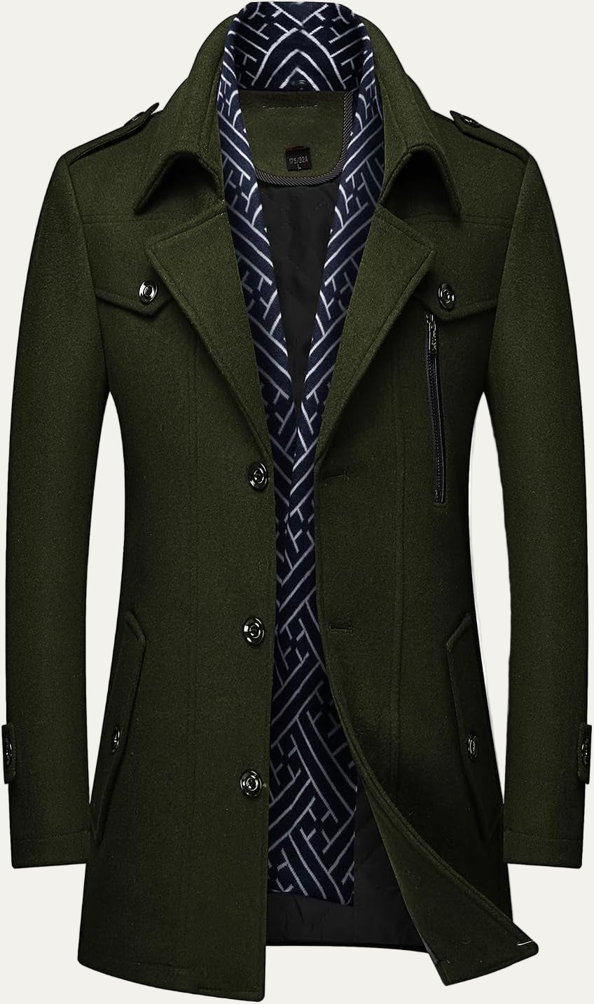 Warm Mens Quilted Wool Navy Coat