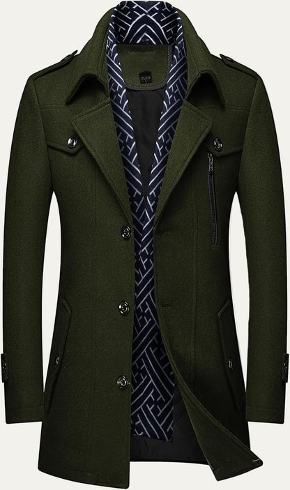 Warm Mens Quilted Wool Navy Coat