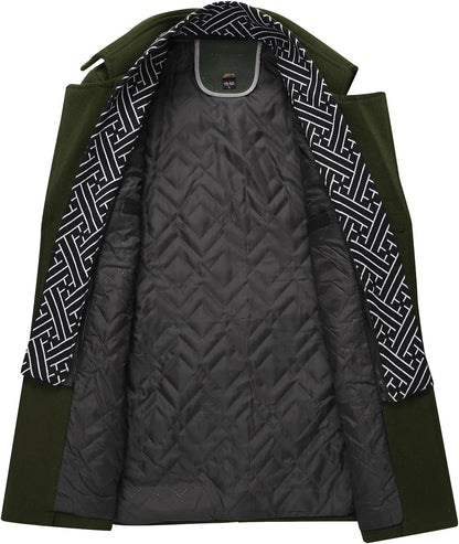 Warm Mens Quilted Wool Navy Coat