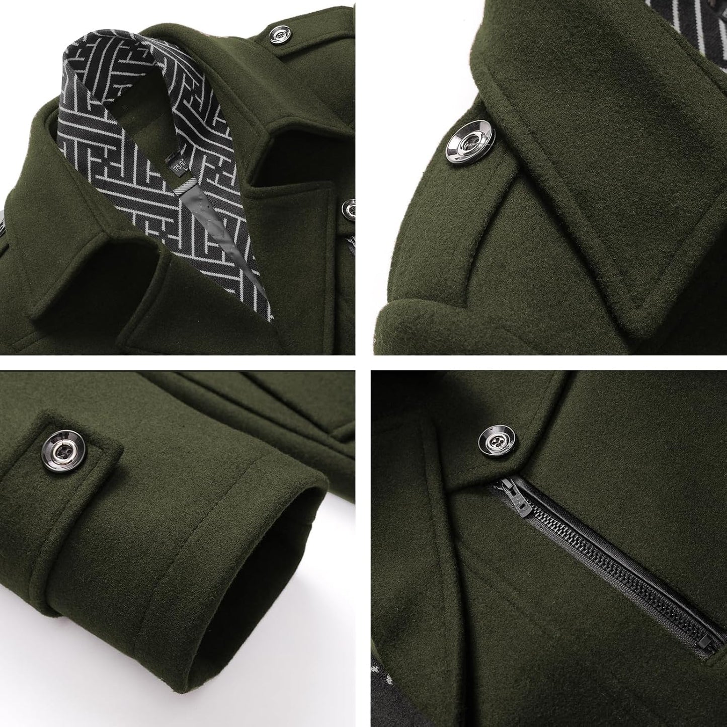 Warm Mens Quilted Wool Navy Coat