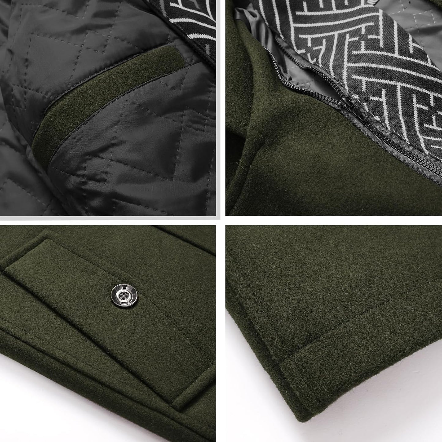 Warm Mens Quilted Wool Navy Coat