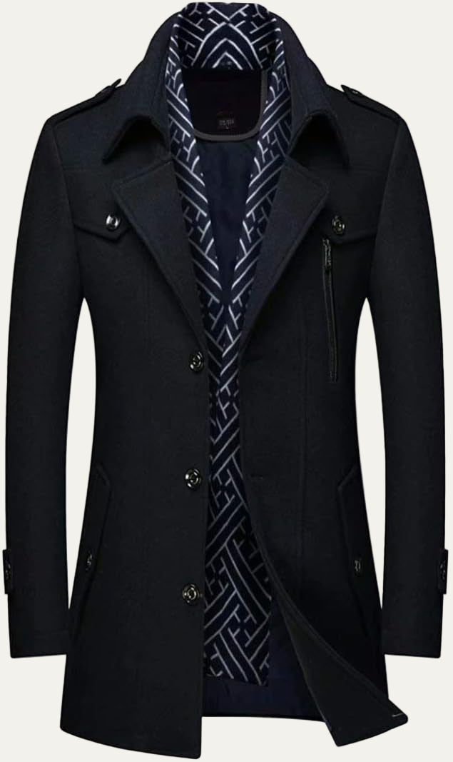 Warm Mens Quilted Wool Navy Coat