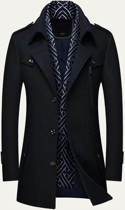 Warm Mens Quilted Wool Navy Coat