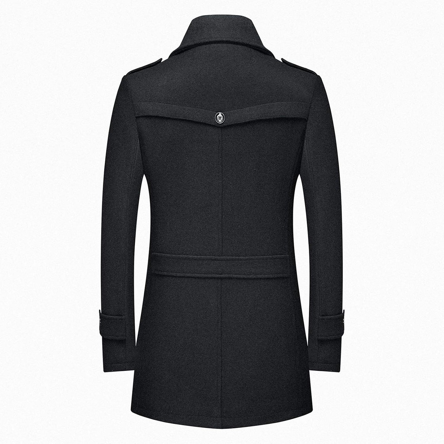 Warm Mens Quilted Wool Navy Coat