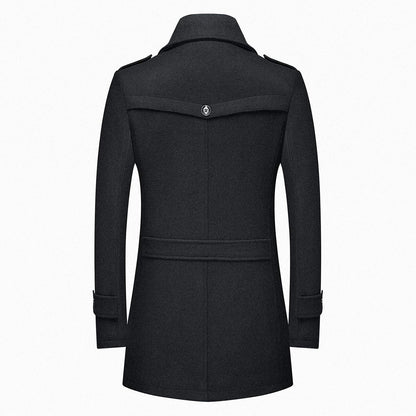 Warm Mens Quilted Wool Navy Coat