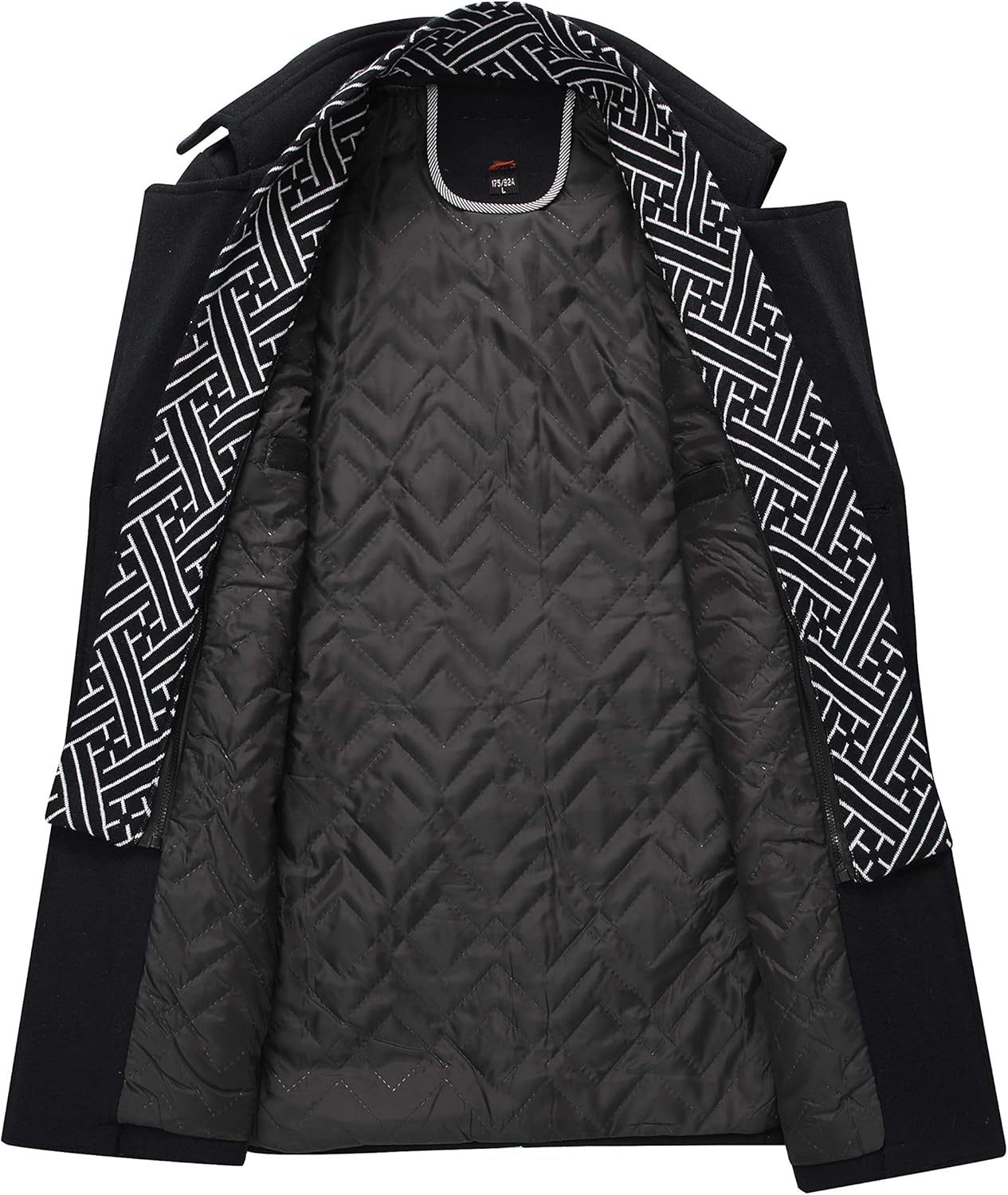 Warm Mens Quilted Wool Navy Coat