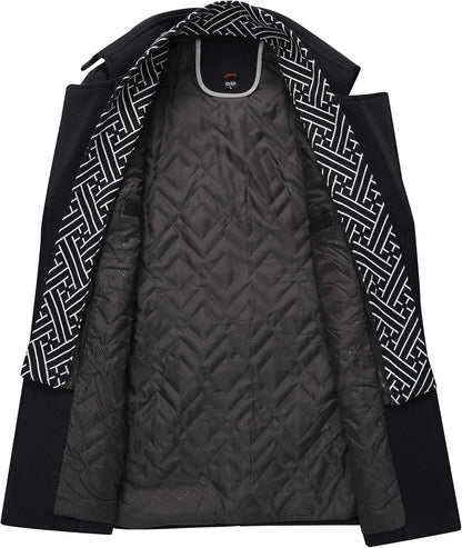 Warm Mens Quilted Wool Navy Coat