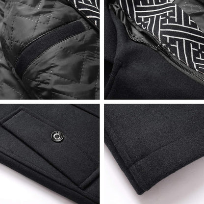 Warm Mens Quilted Wool Navy Coat