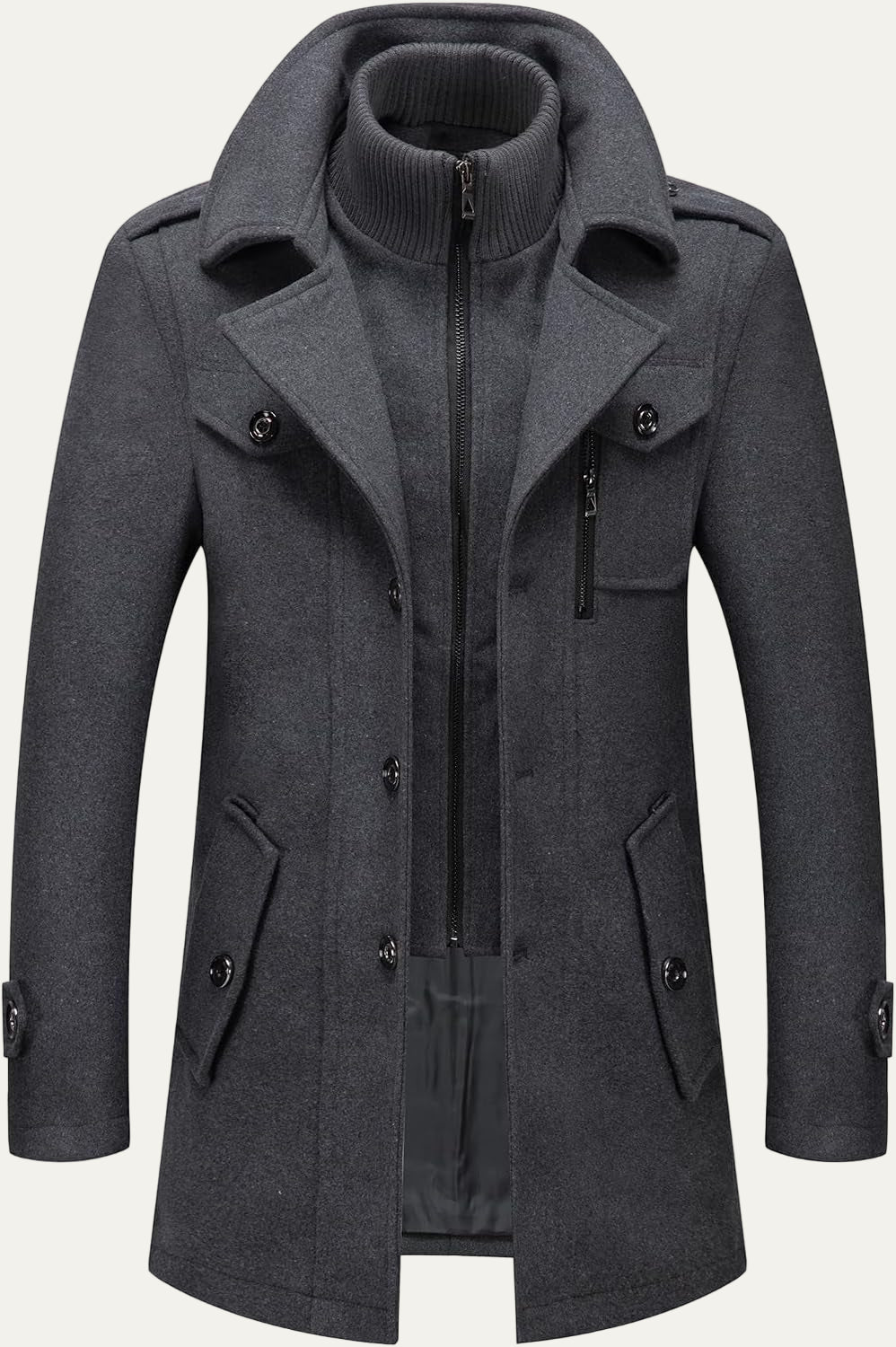 Warm Mens Quilted Wool Navy Coat - OutfitLondon