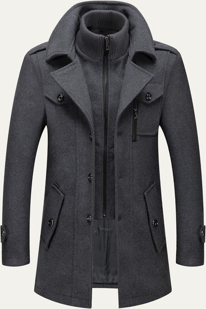 Warm Mens Quilted Wool Navy Coat - OutfitLondon