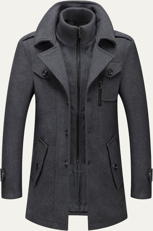 Warm Mens Quilted Wool Navy Coat - OutfitLondon