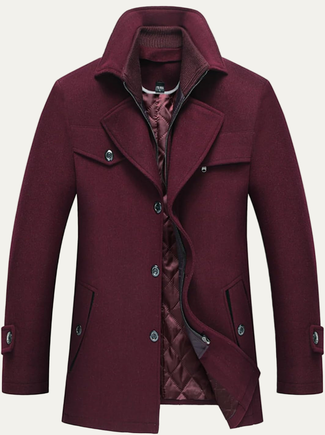 Warm Mens Quilted Wool Navy Coat