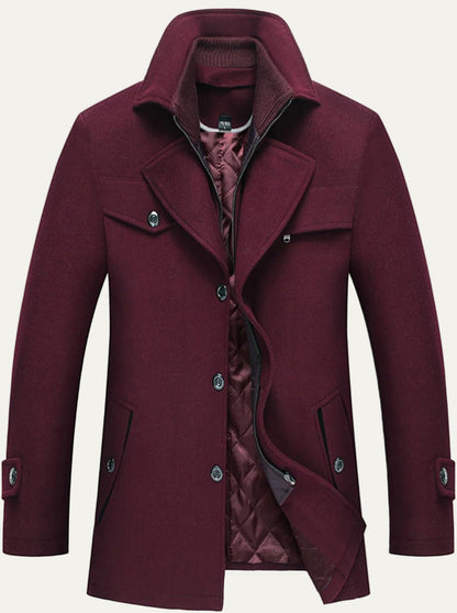 Warm Mens Quilted Wool Navy Coat