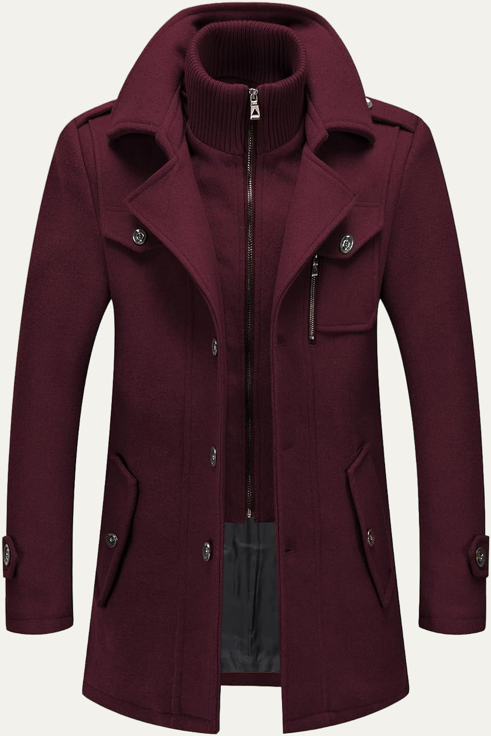 Warm Mens Quilted Wool Navy Coat