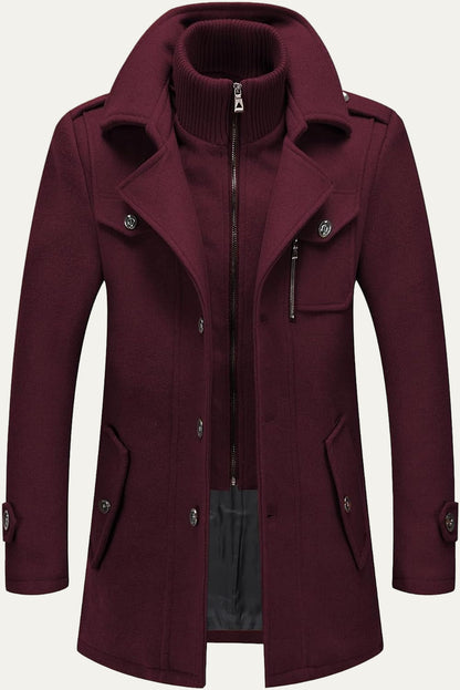 Warm Mens Quilted Wool Navy Coat