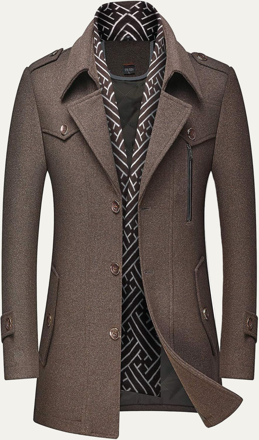 Warm Mens Quilted Wool Navy Coat