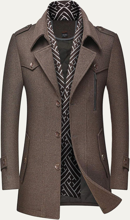 Warm Mens Quilted Wool Navy Coat