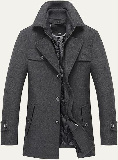 Warm Mens Quilted Wool Navy Coat